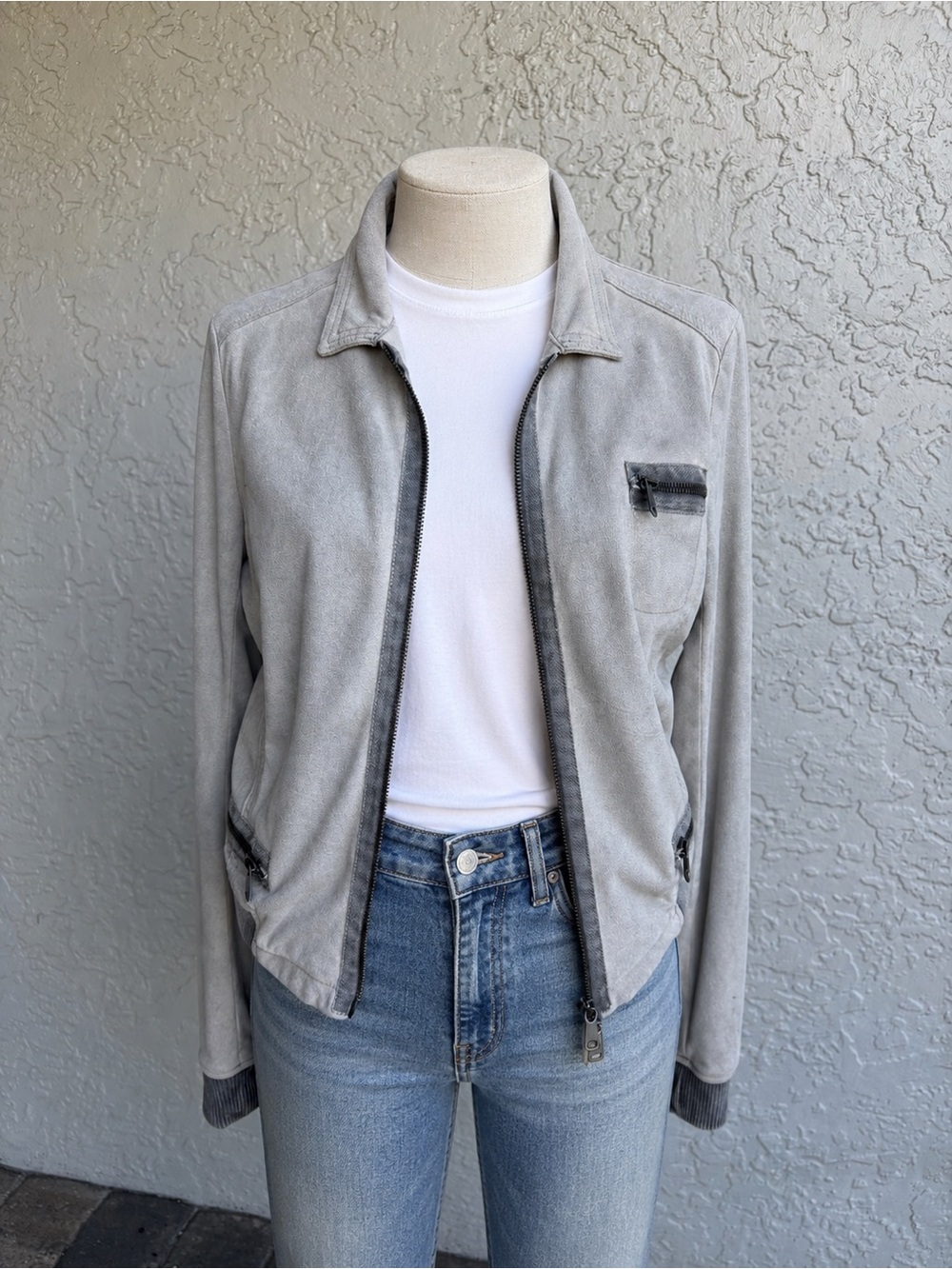 United Colors of Benetton Italian Suede Moto Jacket Gray IT 40 XS S
